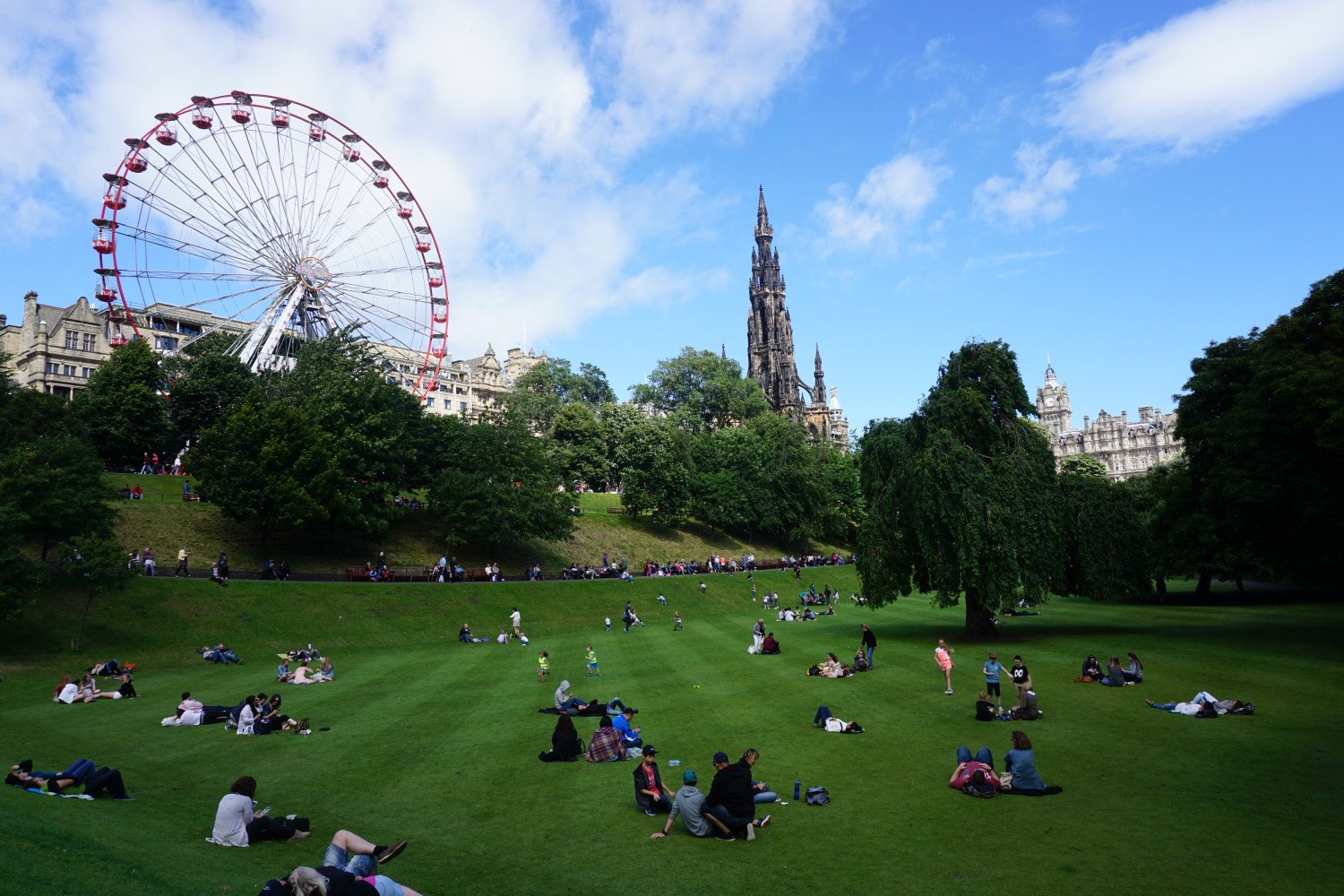 View of Princes Street Gardens in Edinburgh on a sunny day