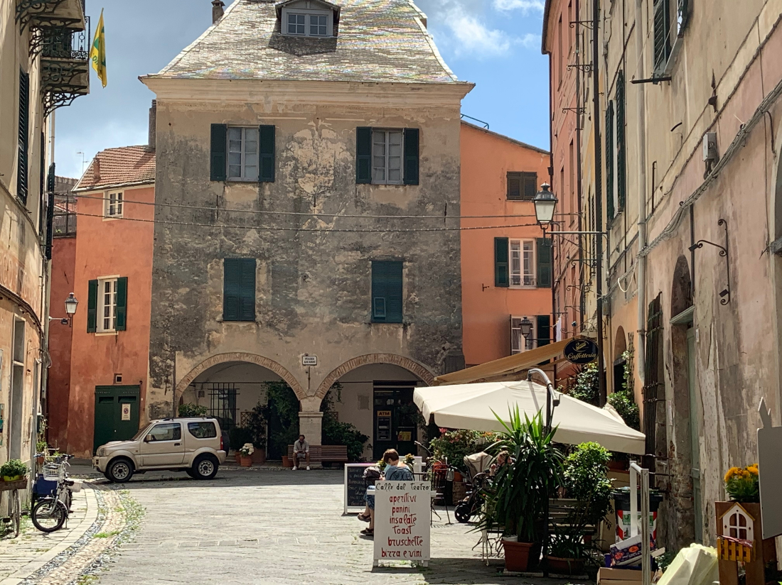 An empty town square in Finale Ligure in Italy