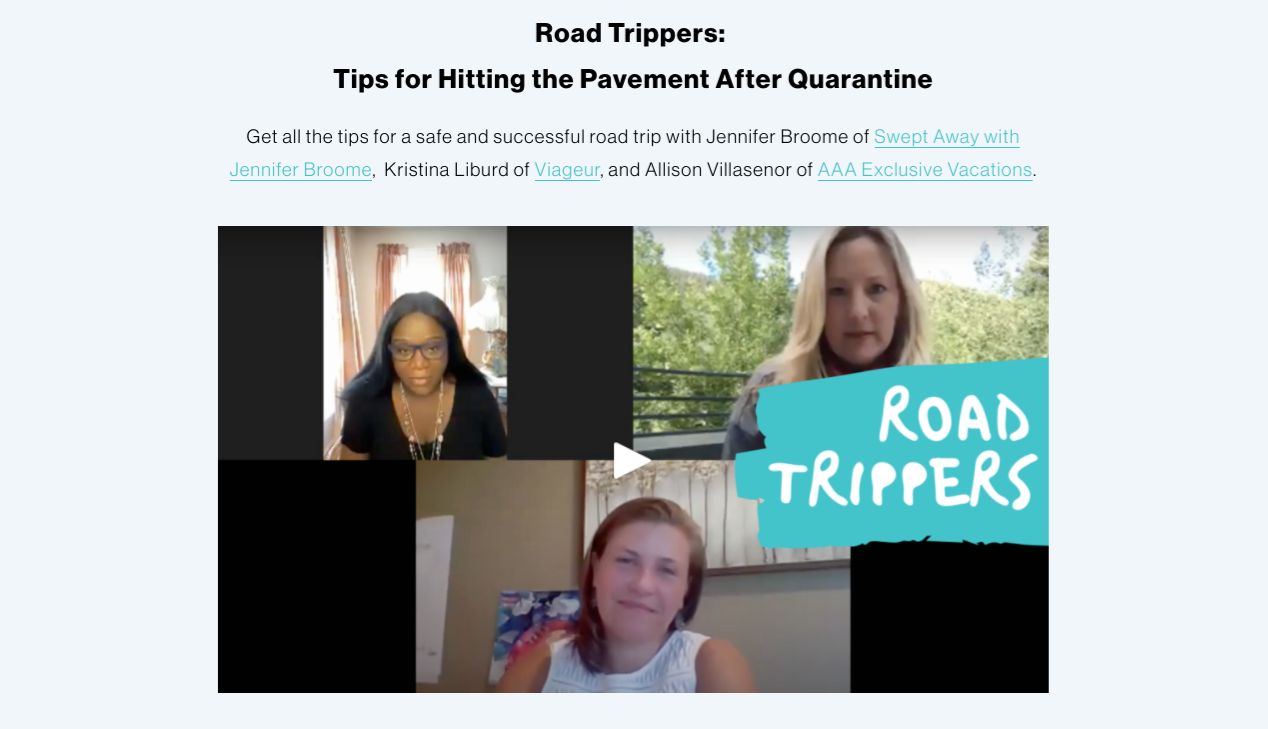 Screenshot of the Wanderful Woman Summit event Road Trippers: Tips for Hitting the Pavement After Quarantine.
