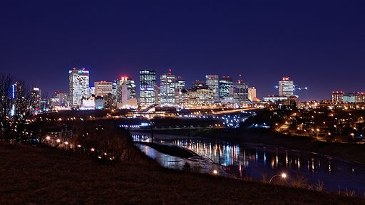 Edmonton skyline. Image from Wikimedia Commons via Flickr user bulliver.