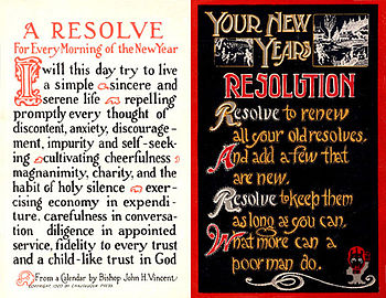 Two early 20th century New Year's resolution postcards. Photo from wikipedia.org.