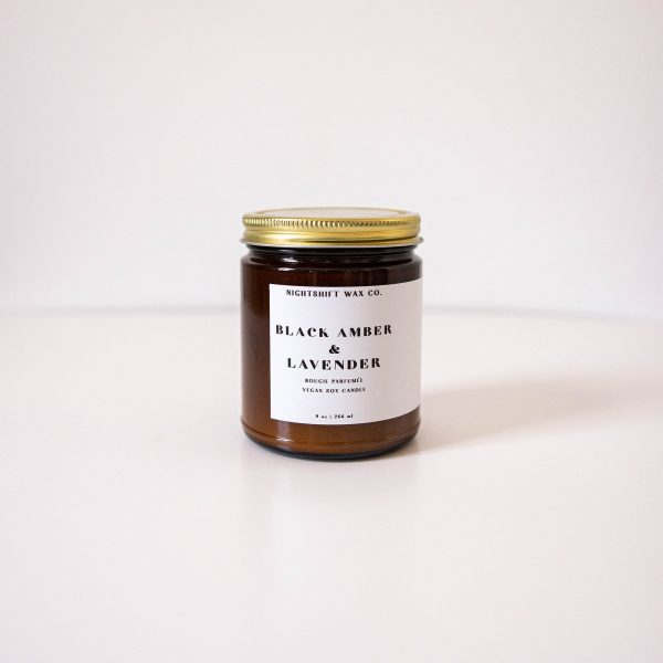 Medium amber glass jar candle from Nightshift Wax Co