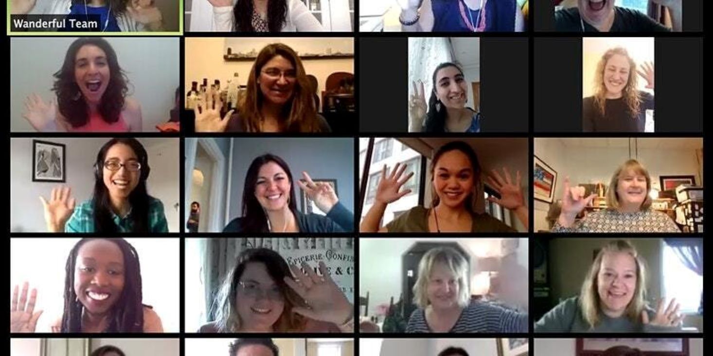 Screenshot of a large group Zoom chat with Wanderful