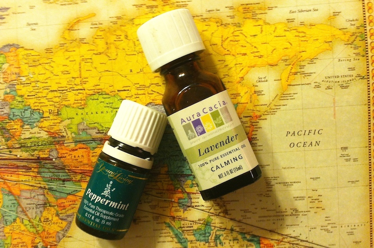 Essential oils: lavender and peppermint.